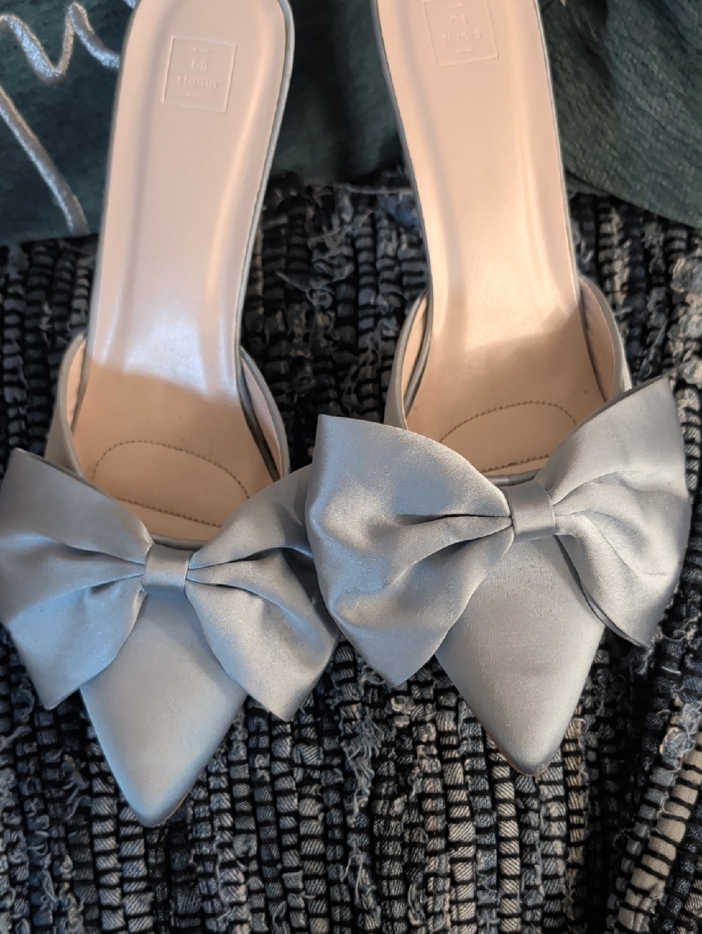 Elegant Satin Pointed-Toe Slide Mules with Bow in Light Blue